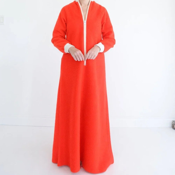 Vintage 80's Sears  Robe Shop Red Fleece Zip Up Nightgown Robe 8 - Picture 1 of 16